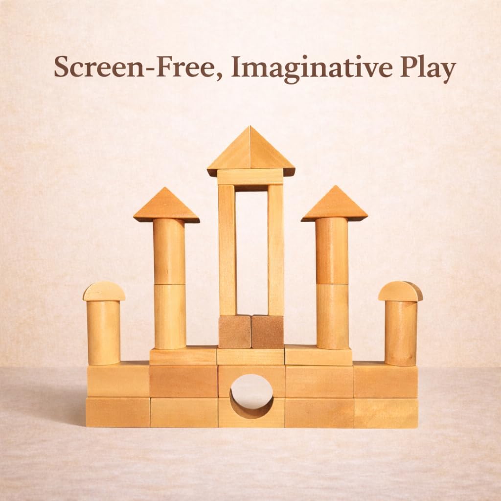 MOD 100-Piece Wood Building Blocks Set — Includes Heavy Duty Shape-Sorter Lid & Storage Bucket Wooden Blocks, Educational Screen-Free Toy for Toddlers Ages 1 2 3
