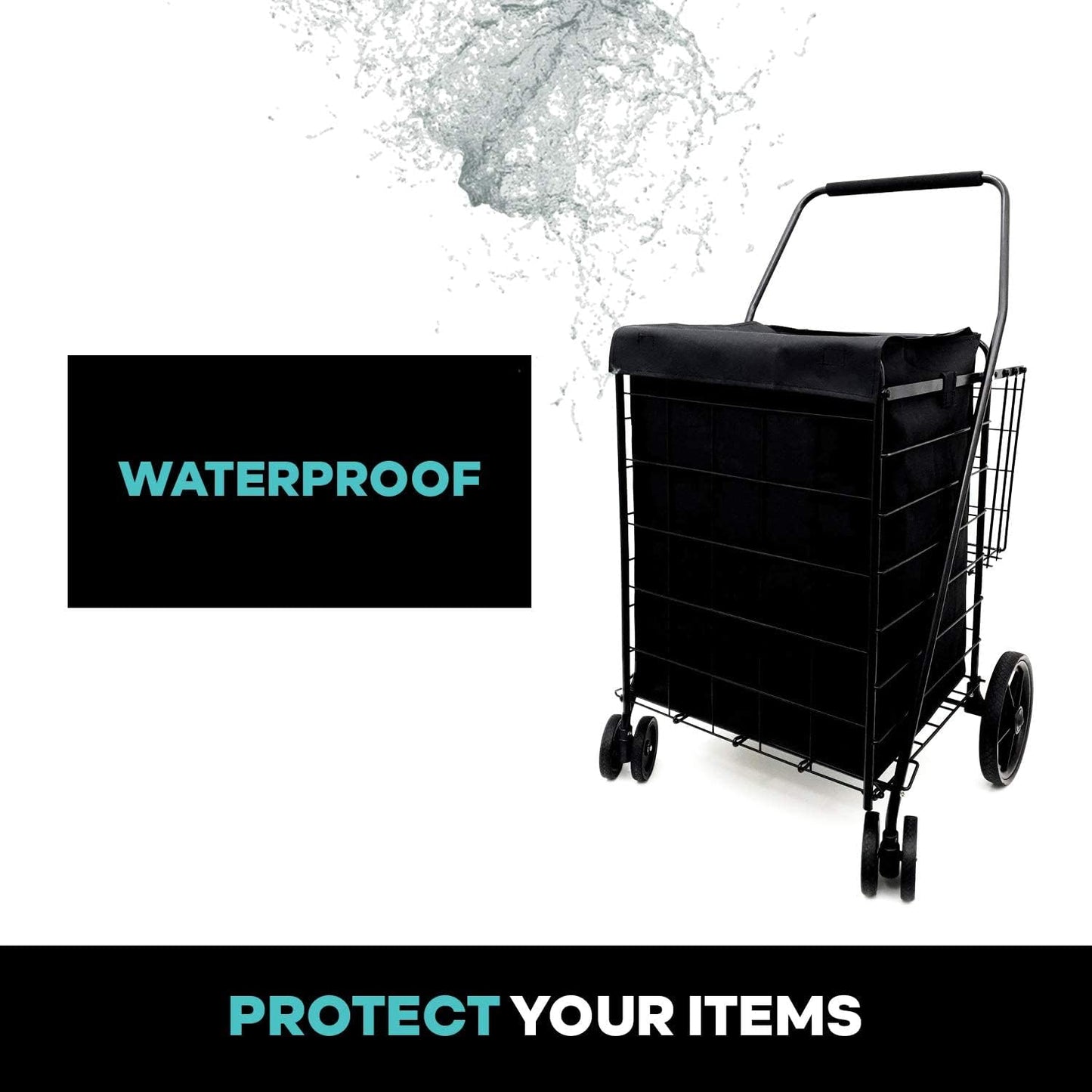 XL Univeral Jumbo Waterproof Shopping Cart Liner, 600D Oxford for Groceries and Laundry Bag — Universal Size Fit for Folding Shopping Carts— Standard Loop Closure