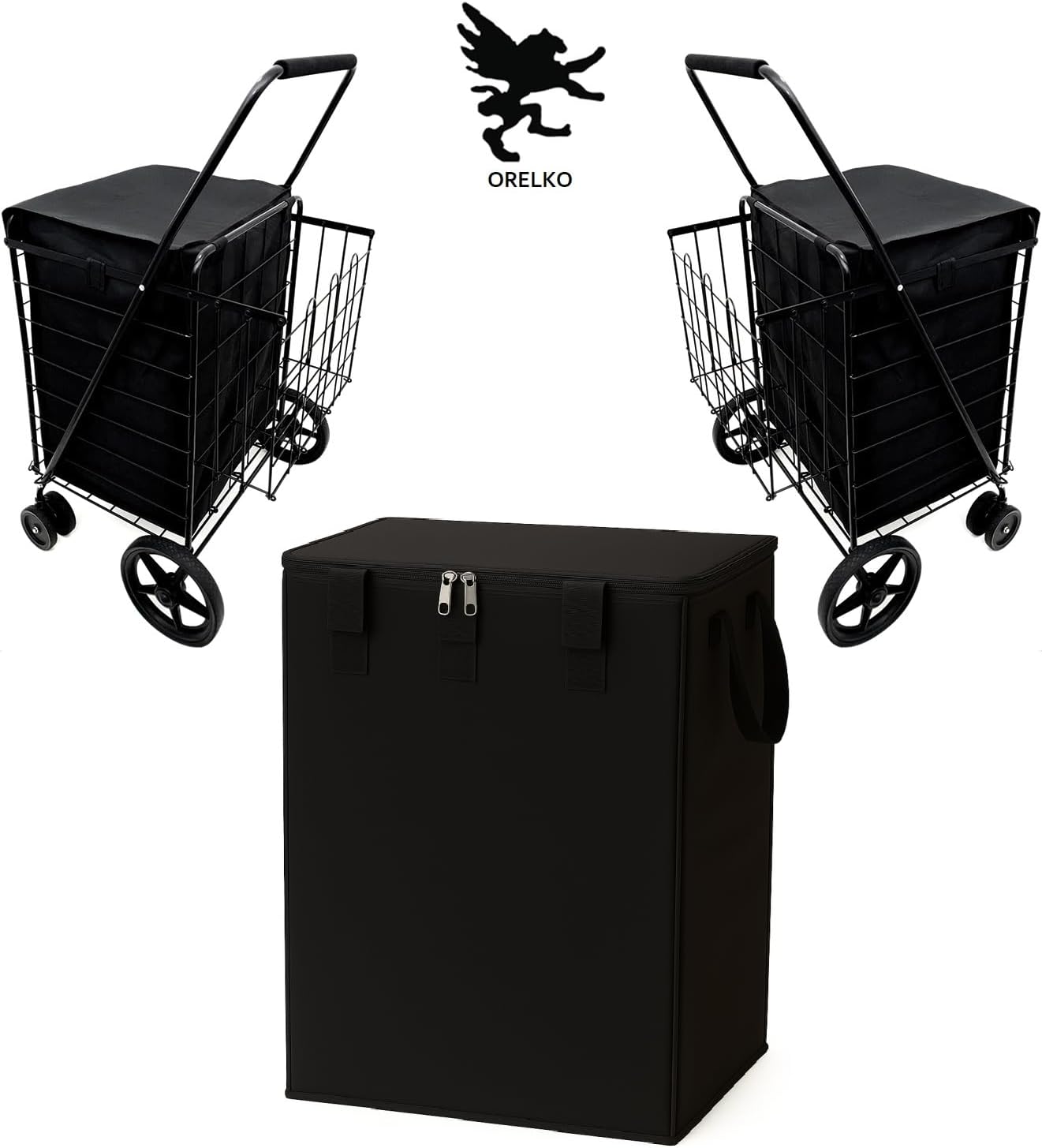 XL Universal Jumbo Waterproof Shopping Cart Liner, 600D Oxford for Groceries and Laundry Bag — Universal Size Fit for Folding Shopping Carts— Zipper Closure